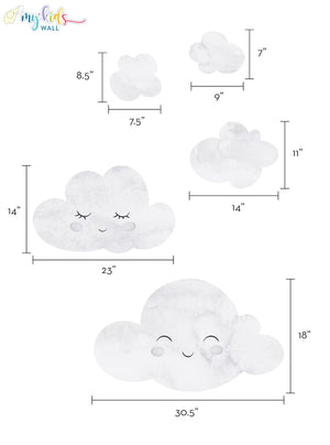 'Watercolor Clouds with Heart Rain' Wall Stickers