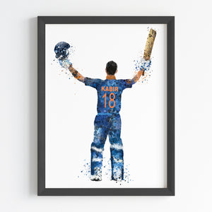 'Cricket Player' Personalised Wall Art (Framed)