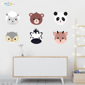 'Cute Animal Faces' Wall Stickers