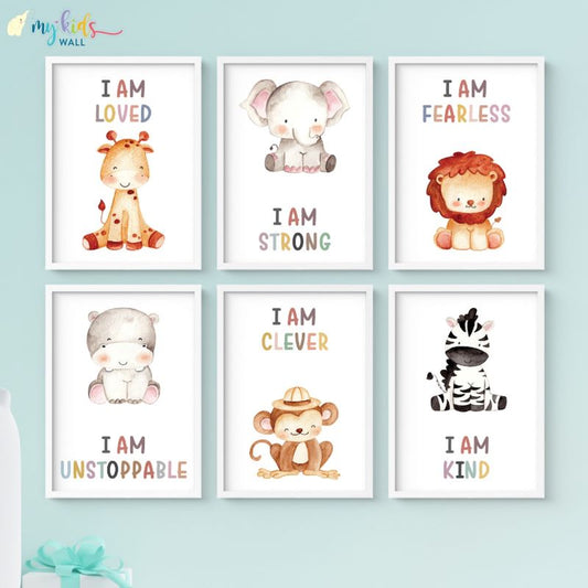 Cute Animals with Positive Affirmations Wall Art (Framed)