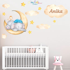 'Cute Baby Elephant' Personalised Wall Stickers