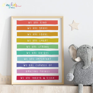 'Daily Positive Affirmations' Siblings Personalised Wall Art (Framed)