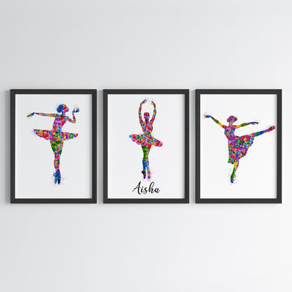 Dancing Ballerinas Personalized Wall Art (Framed Set of 3)