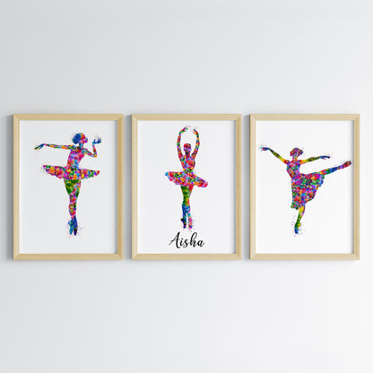 Dancing Ballerinas Personalized Wall Art (Framed Set of 3)