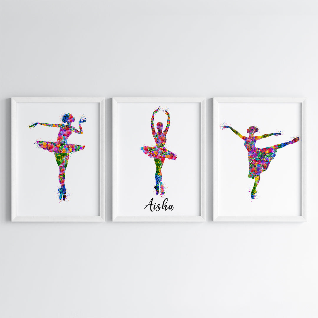 Dancing Ballerinas Personalized Wall Art (Framed Set of 3)