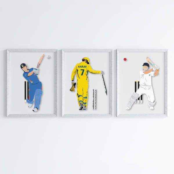 Load image into Gallery viewer, &#39;M. S. Dhoni&#39; Personalized Wall Art (Framed Set of 3)
