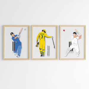 'M. S. Dhoni' Personalized Wall Art (Framed Set of 3)