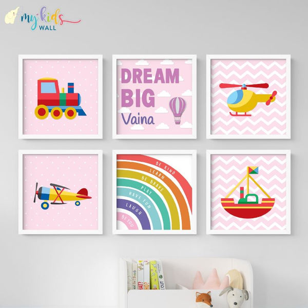 Load image into Gallery viewer, &#39;Dream Big, Inspirational&#39; Personalised Wall Art (Framed Set of 6)
