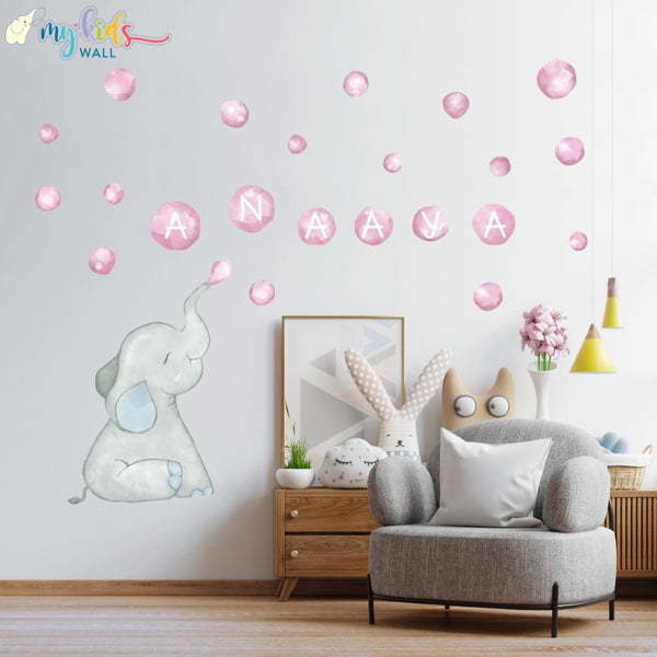 Load image into Gallery viewer, &#39;Elephant Blowing Bubbles&#39; Personalised Wall Sticker
