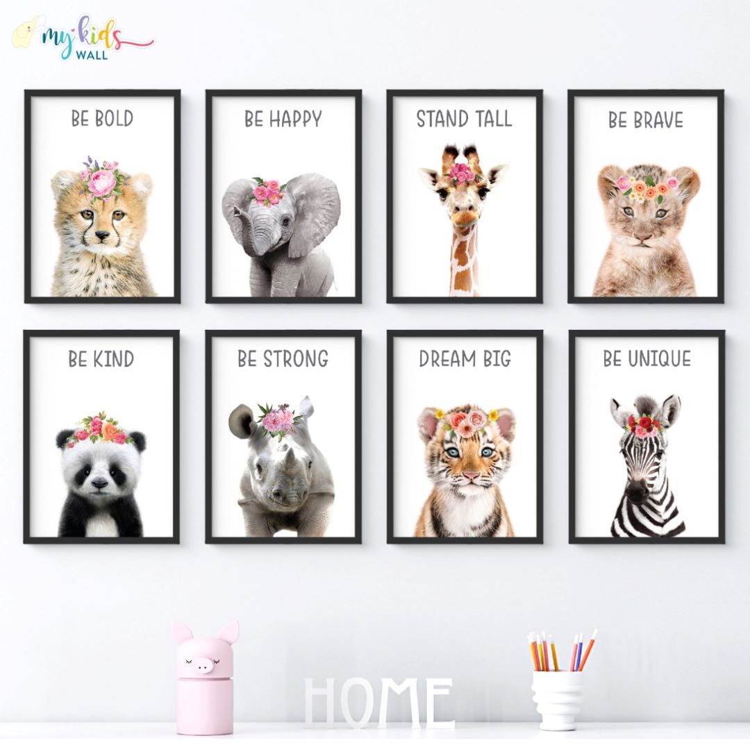 Floral 'Motivational Baby Animals' Wall Art (Framed)
