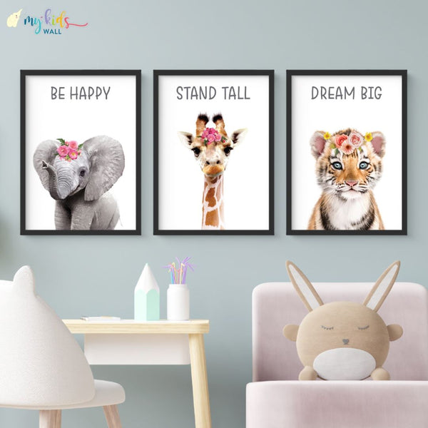 Load image into Gallery viewer, Floral &#39;Motivational Baby Animals&#39; Wall Art (Framed)
