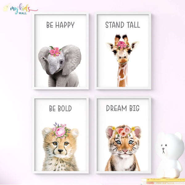 Load image into Gallery viewer, Floral &#39;Motivational Baby Animals&#39; Wall Art (Framed)
