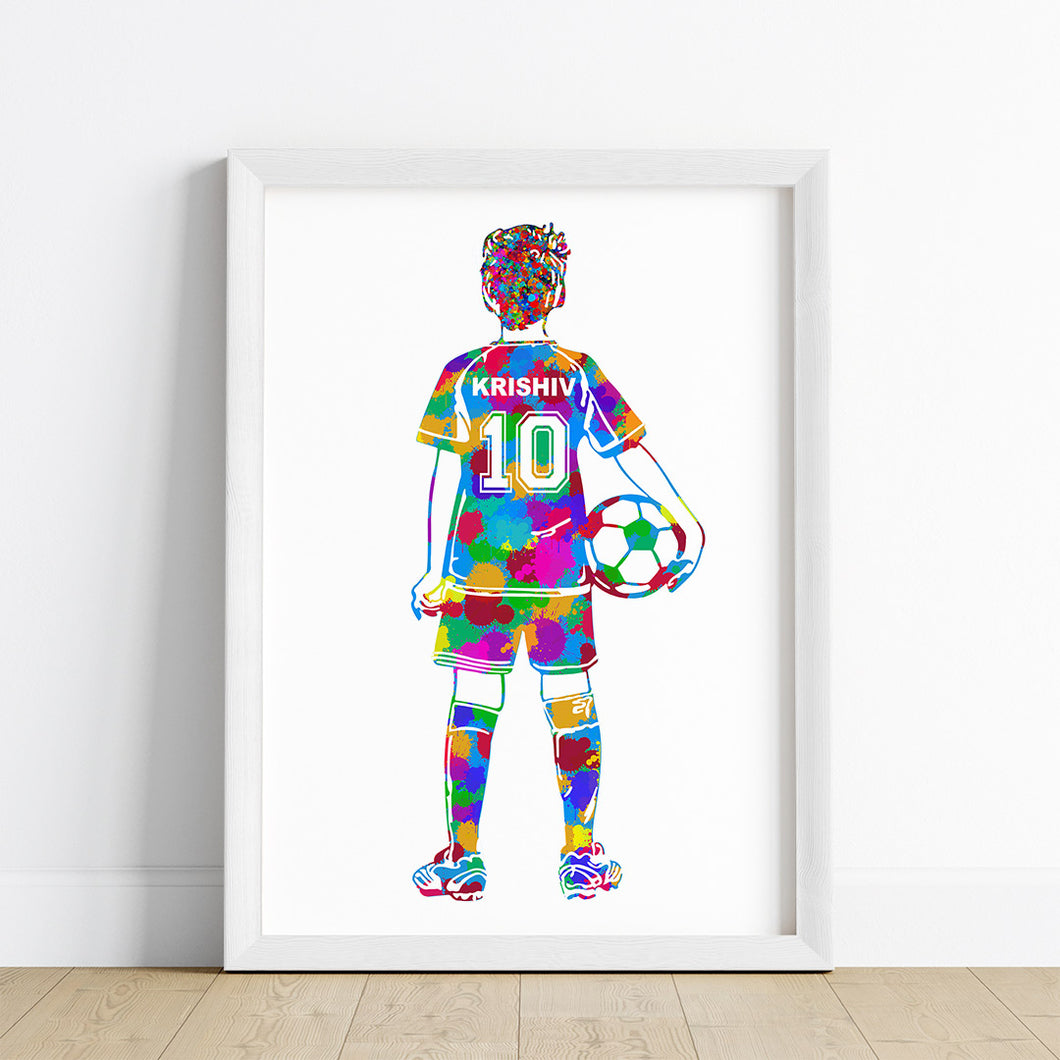 'Football Player' Kid Personalised Wall Art (Framed)