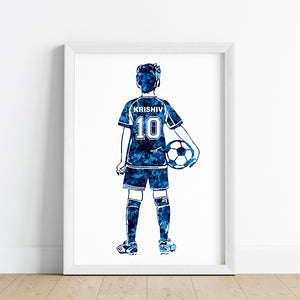 'Football Player' Kid Personalised Wall Art (Framed)