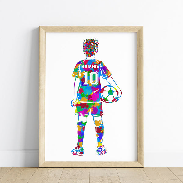 Load image into Gallery viewer, &#39;Football Player&#39; Kid Personalised Wall Art (Framed)
