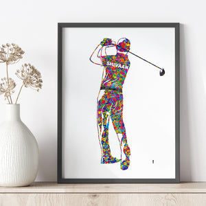 'Golf Player' Personalized Wall Art (Framed)
