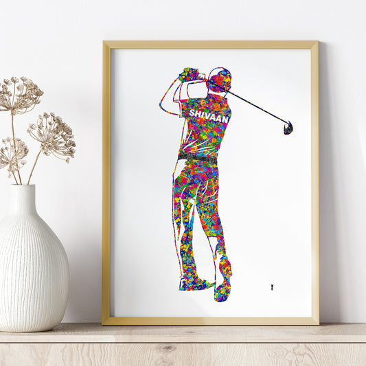 Golf Player Personalized Wall Art (Framed)