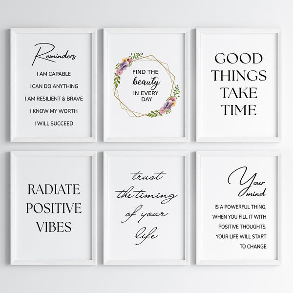 Load image into Gallery viewer, &#39;Positive Vibes &amp; Reminders&#39; Wall Art (Framed Set of 6)
