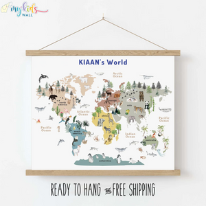 Continents & Animals Educational World Map (Hanger)