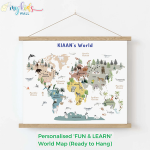 Personalised World Map (Hanger) + Watercolor Motivational Prints (Framed)