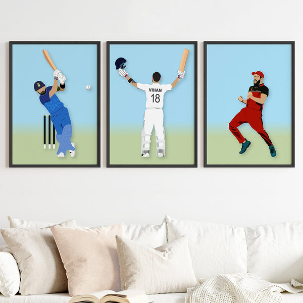 Load image into Gallery viewer, &#39;Virat Kohli&#39; Personalized Wall Art (Framed Set of 3)
