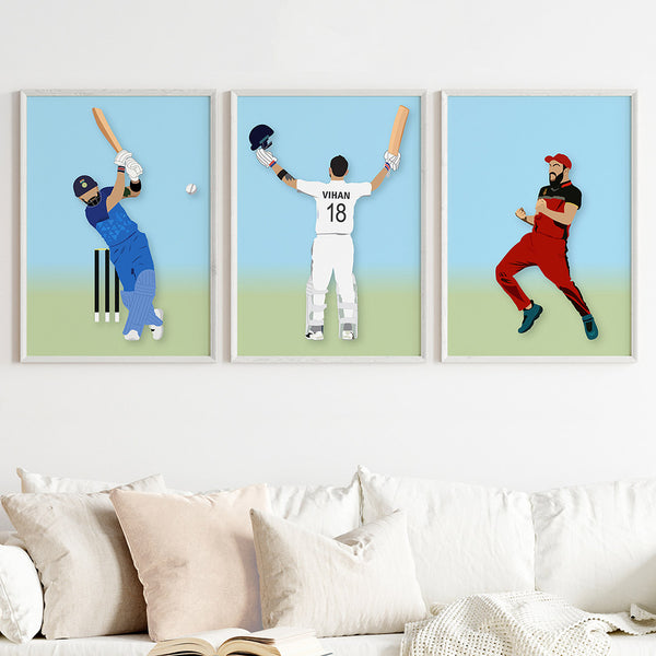 Load image into Gallery viewer, &#39;Virat Kohli&#39; Personalized Wall Art (Framed Set of 3)
