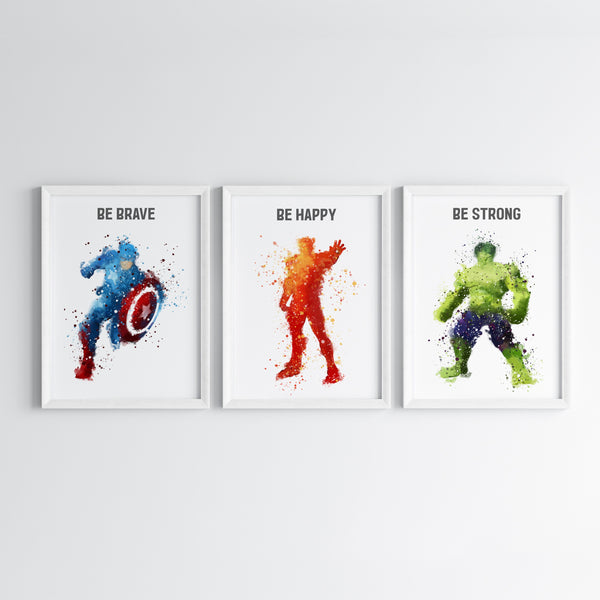 Load image into Gallery viewer, &#39;Marvellous Superheroes&#39; Watercolor Wall Art (Framed)
