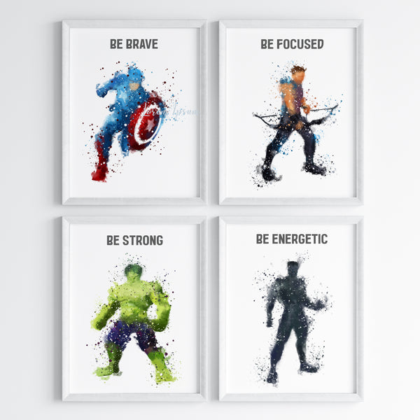 Load image into Gallery viewer, &#39;Marvellous Superheroes&#39; Watercolor Wall Art (Framed)
