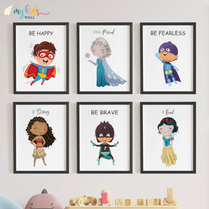 'Motivational Princesses & Superheroes' Wall Art (Framed)