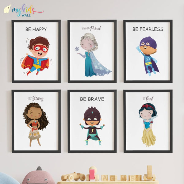 Load image into Gallery viewer, &#39;Motivational Princesses &amp; Superheroes&#39; Wall Art (Framed)
