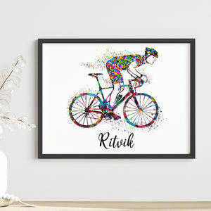 'Racing Cyclist' Personalized Wall Art (Framed)