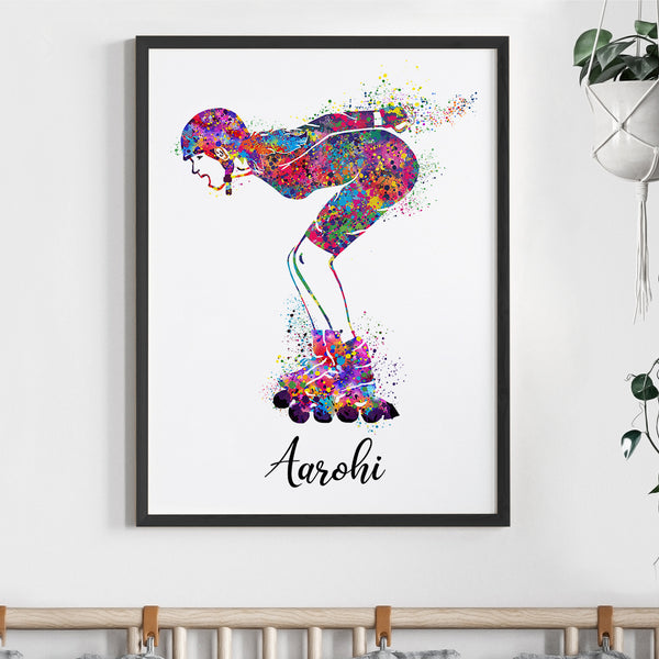 Load image into Gallery viewer, &#39;Roller Skater&#39; Girl Personalized Wall Art (Framed)
