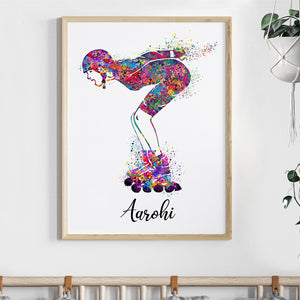 'Roller Skater' Girl Personalized Wall Art (Framed)