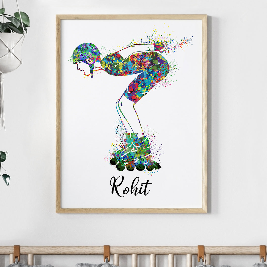 'Roller Skater' Boy Personalized Wall Art (Framed)
