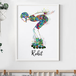 'Roller Skater' Boy Personalized Wall Art (Framed)