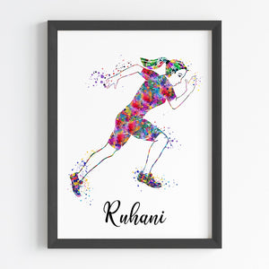 'Athletic Runner' Girl Personalised Wall Art (Framed)