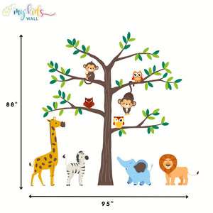 'Safari Tree with Cute Animals' Wall Stickers