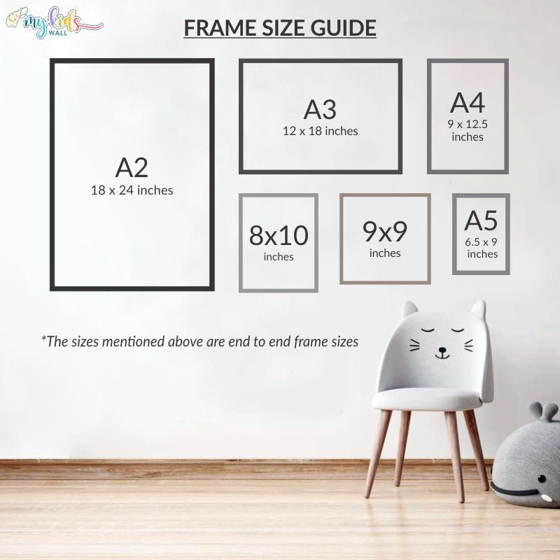 Personalised Blue World Map (Framed) + Baby Animals Motivational Prints (Framed)