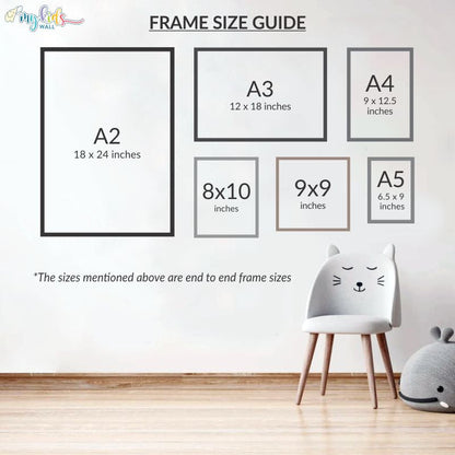 Personalised Blue World Map (Framed) + Baby Animals Motivational Prints (Framed)