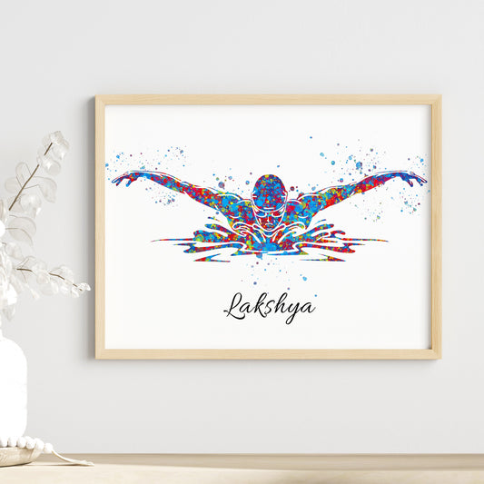 Swimmer Butterfly Personalised Wall Art (Framed)