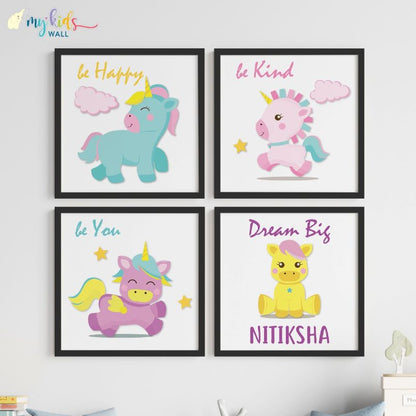 Unicorn Inspirational Personalised Wall Art (Framed Set of 4)