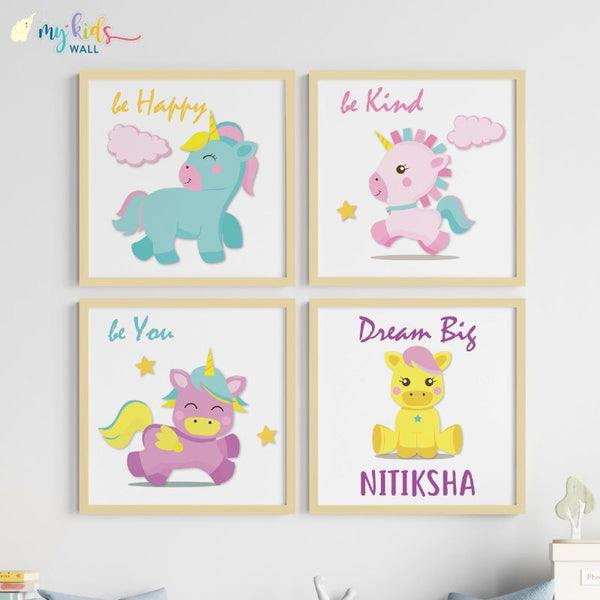 Load image into Gallery viewer, &#39;Unicorn Inspirational&#39; Personalised Wall Art (Framed Set of 4)
