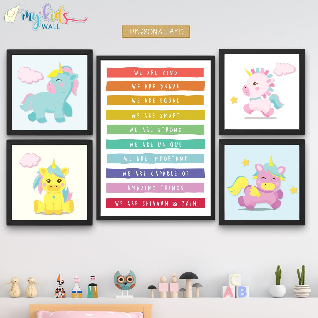 Unicorn Positive Affirmations Personalised Siblings Wall Art (Framed)