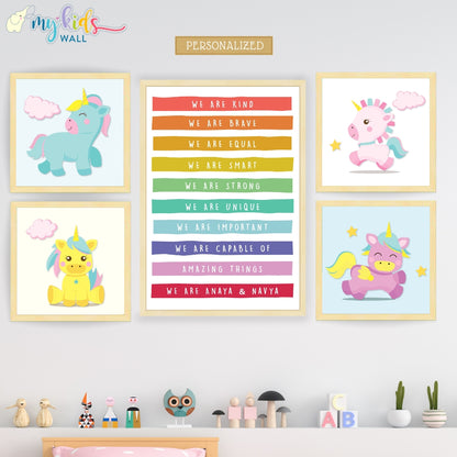 Unicorn Positive Affirmations Personalised Siblings Wall Art (Framed)