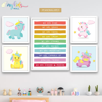 Unicorn Positive Affirmations Personalised Siblings Wall Art (Framed)