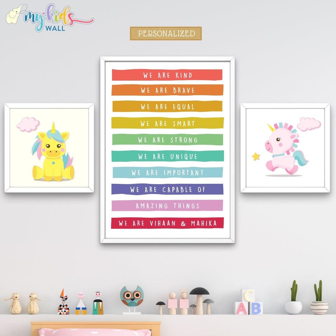 Unicorn Positive Affirmations Personalised Siblings Wall Art (Framed)