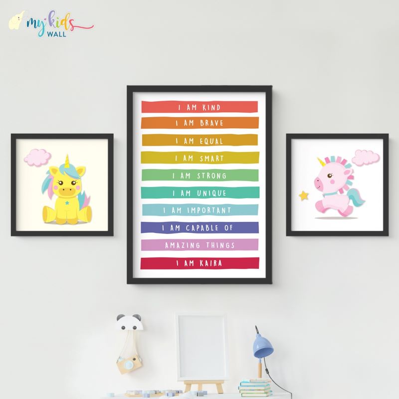 Unicorn Positive Affirmations Personalised Wall Art (Framed)