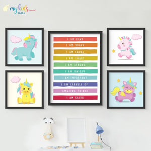'Unicorn Positive Affirmations' Personalised Wall Art (Framed)
