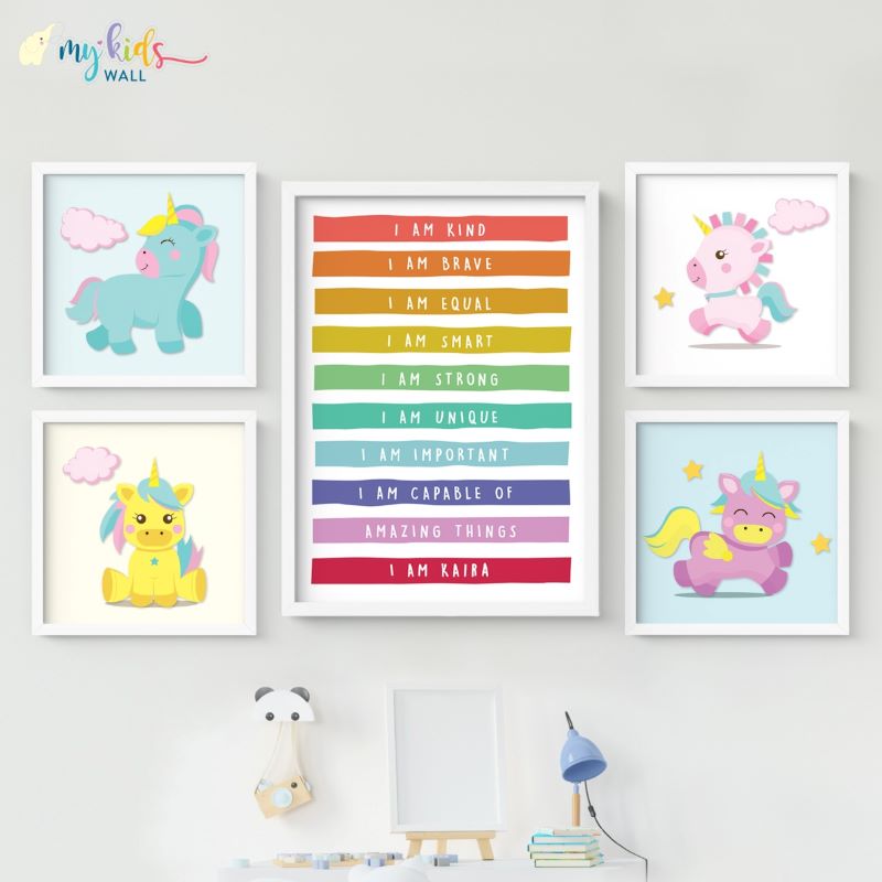 Unicorn Positive Affirmations Personalised Wall Art (Framed)