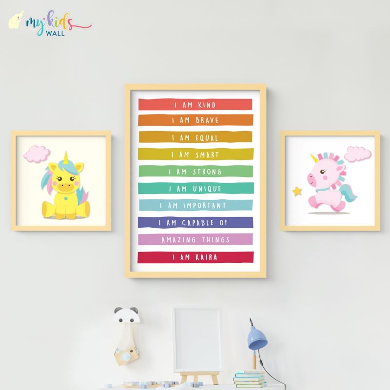 Unicorn Positive Affirmations Personalised Wall Art (Framed)